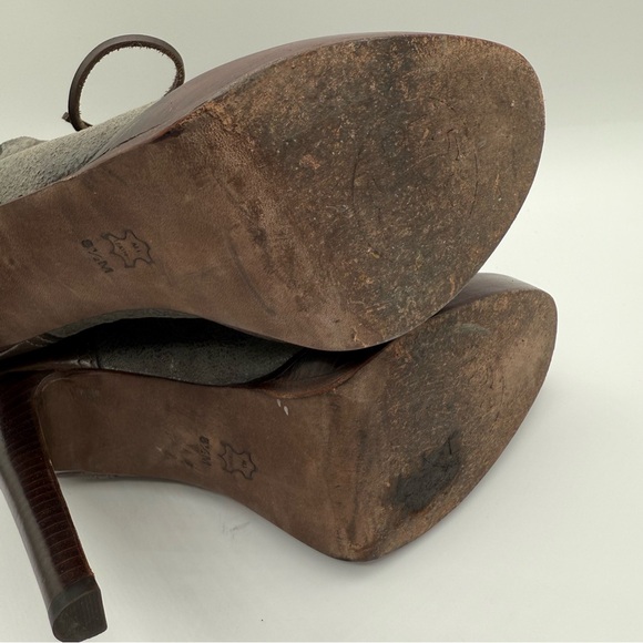 Tory Burch Lawson Bootie Pewter Brown Leather Platform Stiletto Ankle Boots 8.5 - Picture 14 of 17